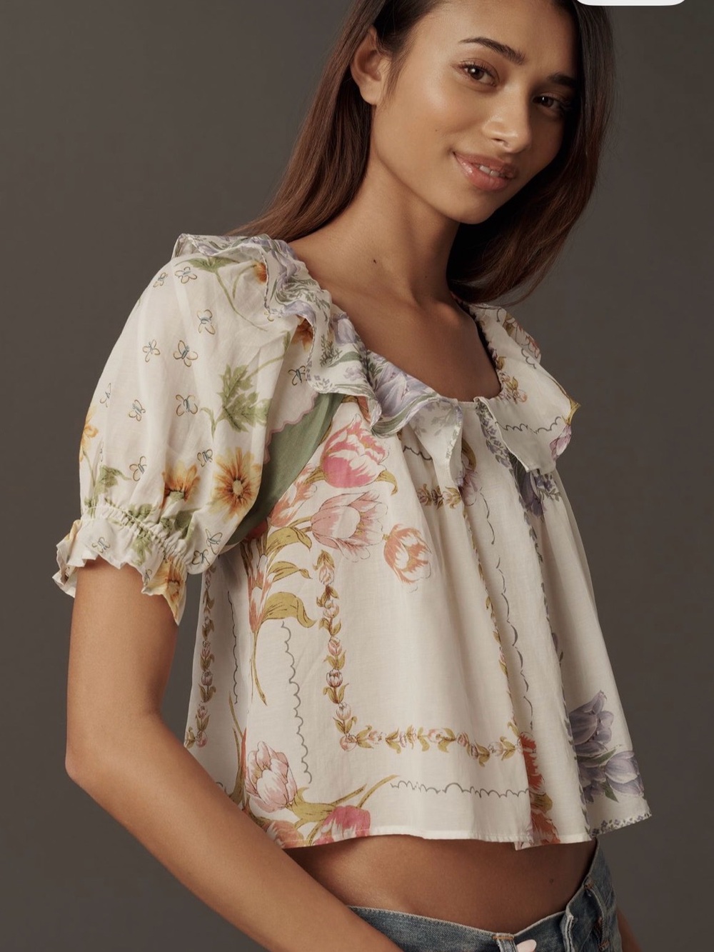 NWT By Anthropologie Puff Sleeve Collared Blouse